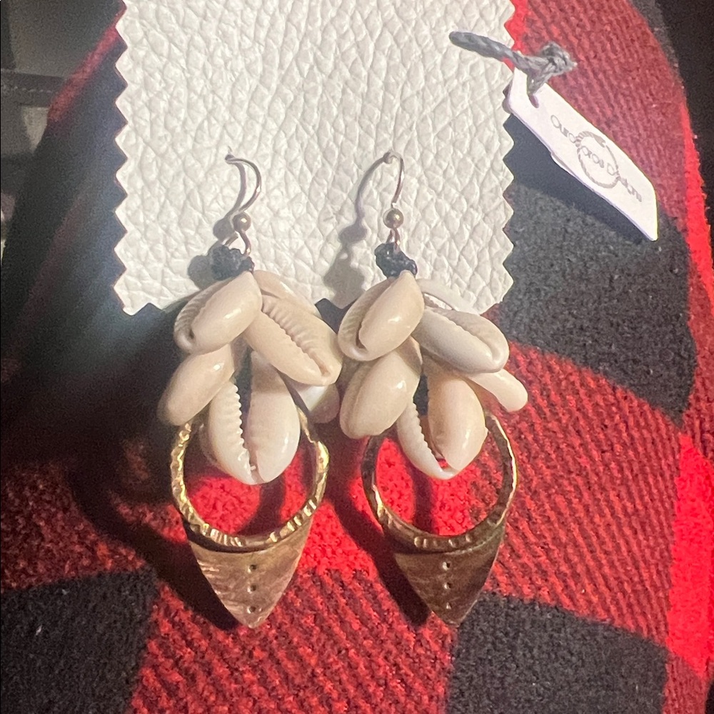 Shell and Gold Dangle Earrings